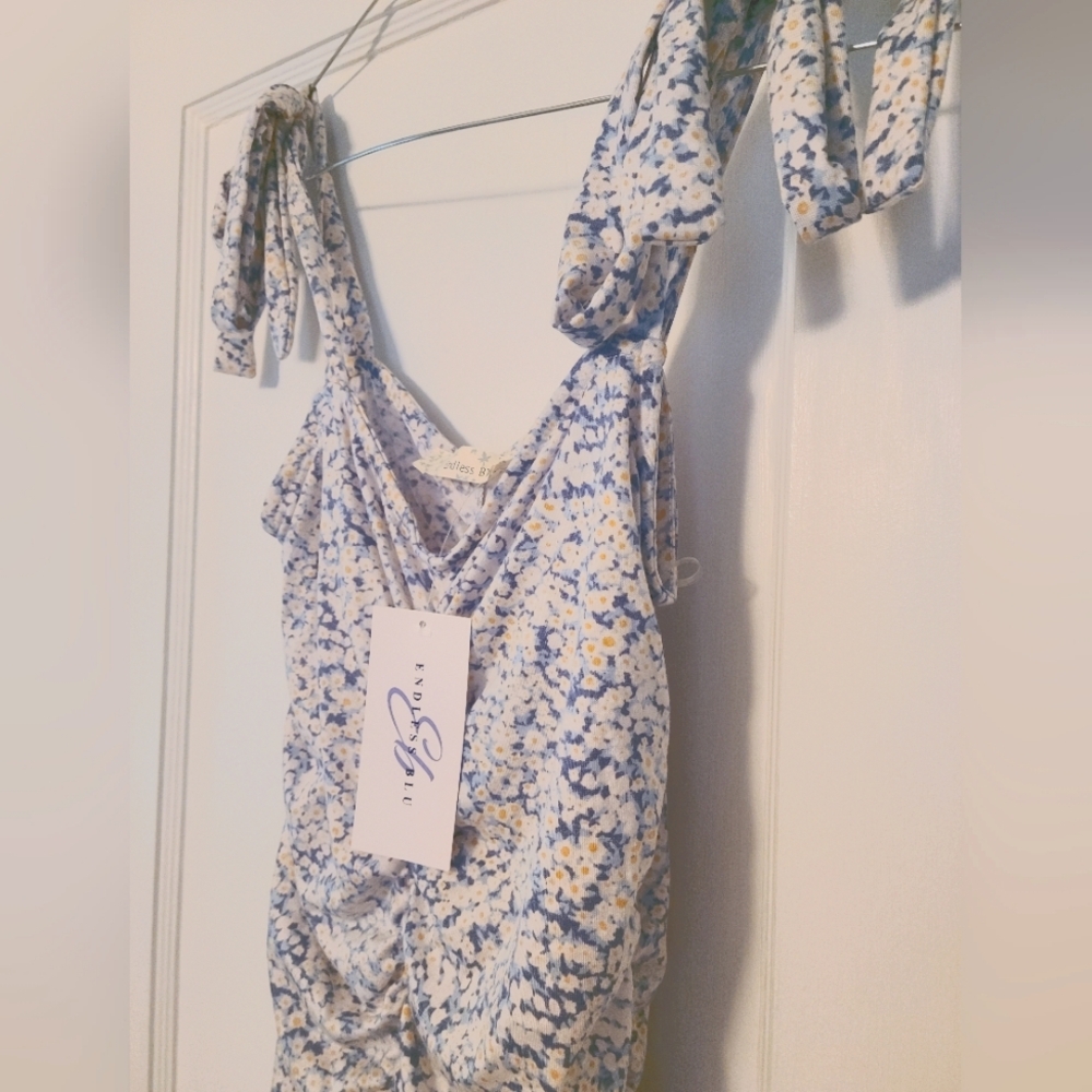 *NWT* ENDLESSBLU Light Blue Floral Ruched Shoulder Tie Maternity Dress (M)